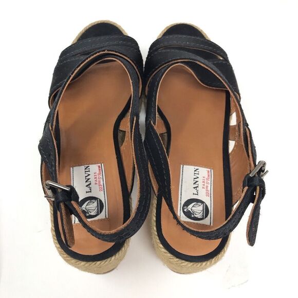 Lanvin Black Satin Wedge Platform Sandal Espadrille Heel Women’s Size 37.5 6 - Picture 13 of 13